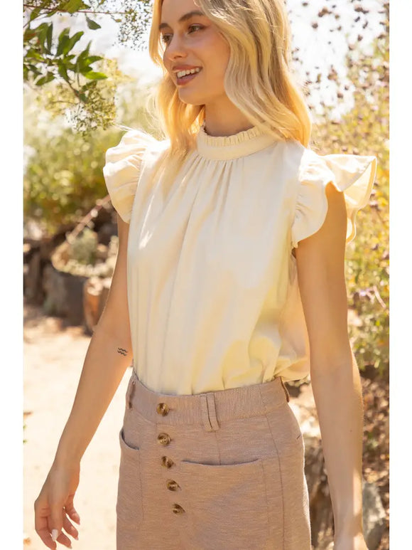 Ruffle Sleeve Cream Corduroy Top