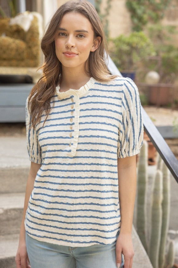 Blue Striped Textured Top