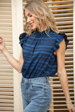 Ruffle Sleeve Tie Back Stripe Textured Top