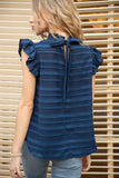 Ruffle Sleeve Tie Back Stripe Textured Top