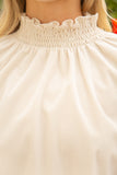 Smocked High Neck Bubble Sleeve Corduroy Top