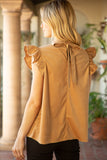 Ruffle Sleeve Tie Back Corduroy Top