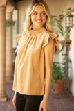 Ruffle Sleeve Tie Back Corduroy Top