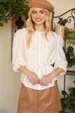 Button and Pintuck Detailed Waist Tie Blouse