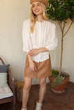 Button and Pintuck Detailed Waist Tie Blouse