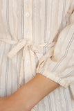 Button and Pintuck Detailed Waist Tie Blouse
