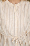 Button and Pintuck Detailed Waist Tie Blouse