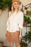 Button and Pintuck Detailed Waist Tie Blouse