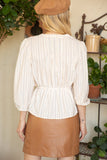 Button and Pintuck Detailed Waist Tie Blouse