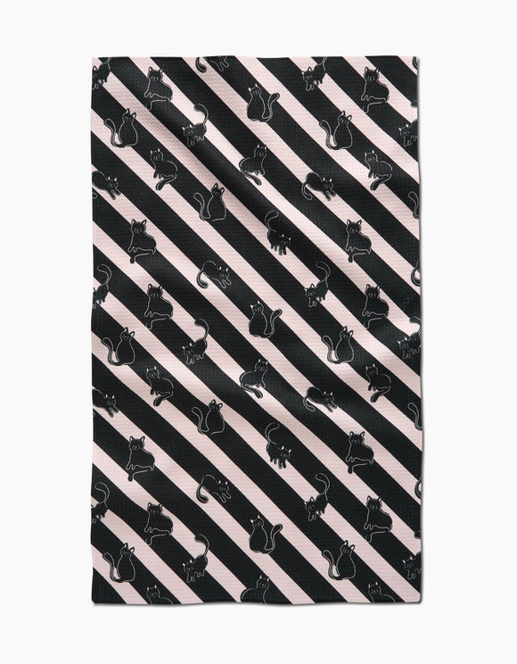 Striped Black Cats Tea Towel