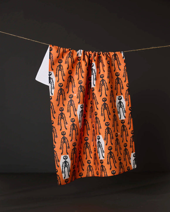Resting Skeletons Orange Tea Towel