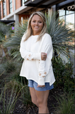 Oversized Crew Neck Pullover - Cream Daisy