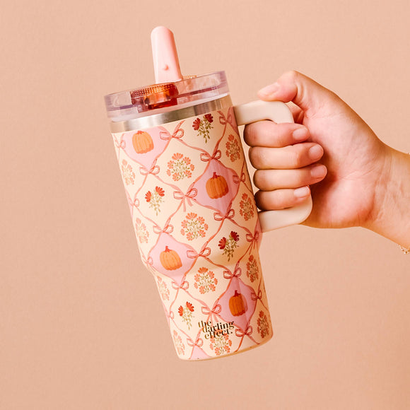 20 oz Lifestyle Flip Straw Tumbler-Patchwork Pumpkins