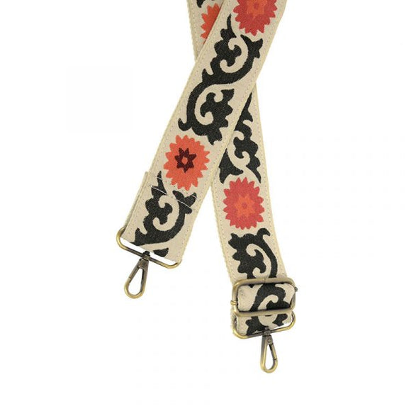 Cream Floral Jacquard Guitar Strap