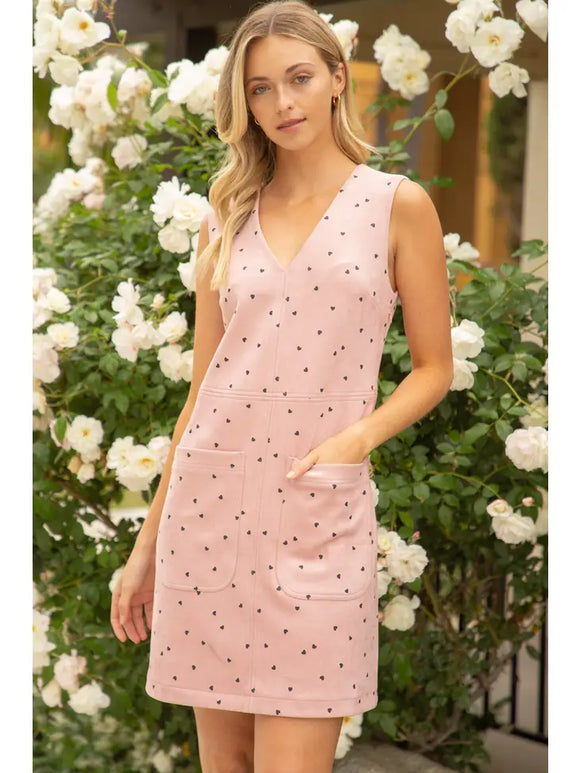 Heart Printed Suede Dress