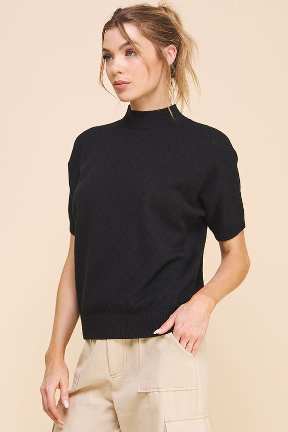 Pointelle Short Sleeve Top - Black