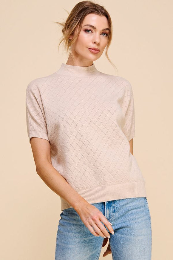 Pointelle Short Sleeve Top - Oatmeal