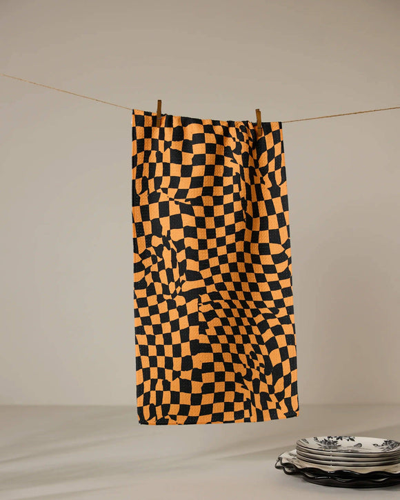 Glitchy Check Orange Bar Towel