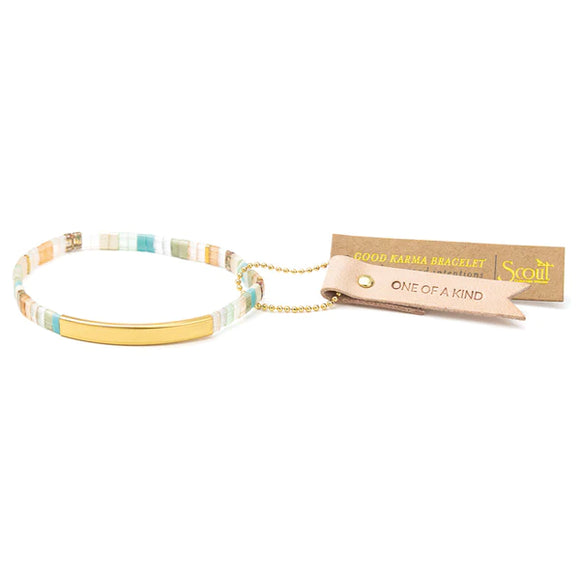 Good Karma Miyuki Bracelet - One of A Kind Mint/Peach/Gold