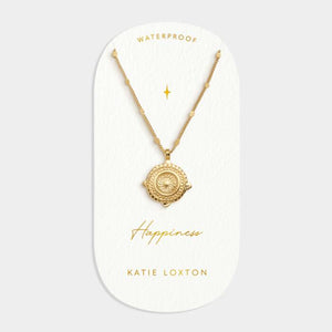 'Happiness' Waterproof Gold Antique Coin Necklace
