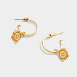 'Happiness' Waterproof Gold Antique Coin Hoop Earrings