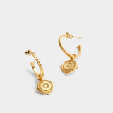 'Happiness' Waterproof Gold Antique Coin Hoop Earrings