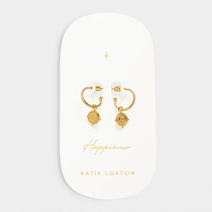 'Happiness' Waterproof Gold Antique Coin Hoop Earrings
