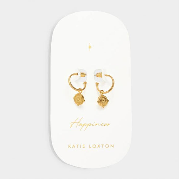'Happiness' Waterproof Gold Antique Coin Hoop Earrings