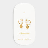 'Happiness' Waterproof Gold Antique Coin Hoop Earrings