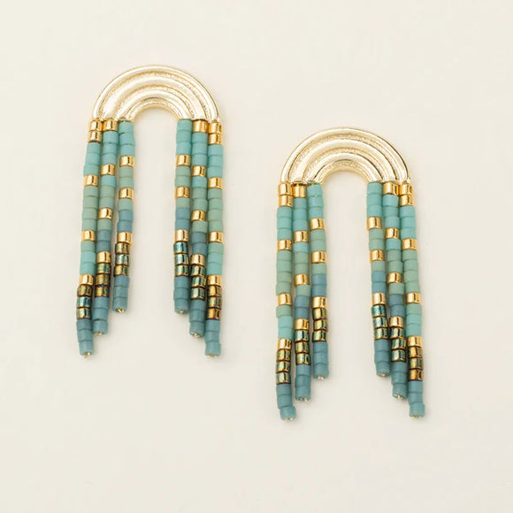 Chromacolor Miyuki Rainbow Fringe Earrings - Turquoise/Mint/Gold
