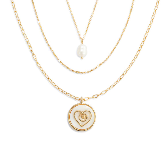 Grateful Heart Mother of Pearl Necklace - Gold