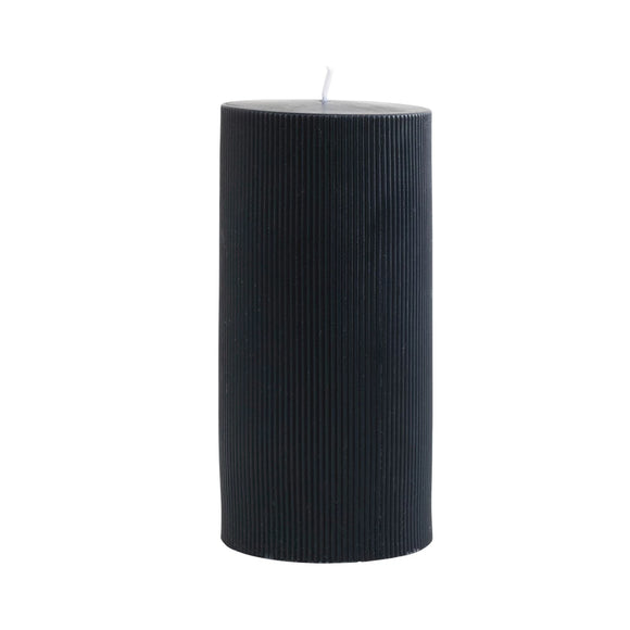 Pleated Pillar Candle, Noir Color