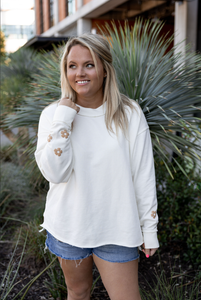 Oversized Crew Neck Pullover - Cream Daisy