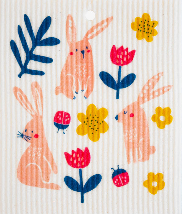 Bunnies w/Flowers Swedish Wash Towel