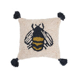 Cotton Punch Hook Pillow with Bee & Tassels