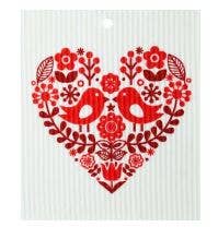 Red Heart w/Bird Pair Swedish Wash Towel