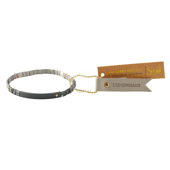 Good Karma Ombre Stretch Bracelet - Charcoal/Gold - Strength & Grace