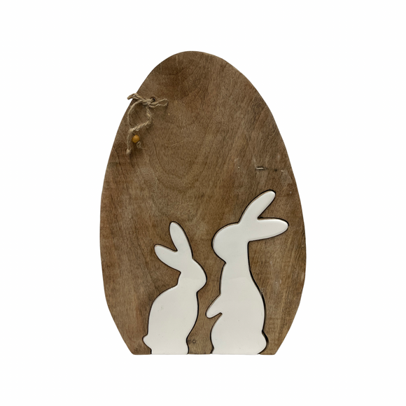 Egg & Rabbits - Natural Wood & White Enamel