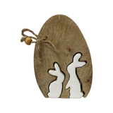 Egg & Rabbits - Natural Wood & White Enamel